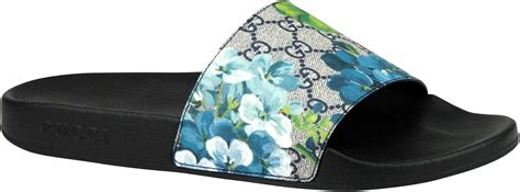 gucci slides blue flowers|Gucci floral slides size 8.